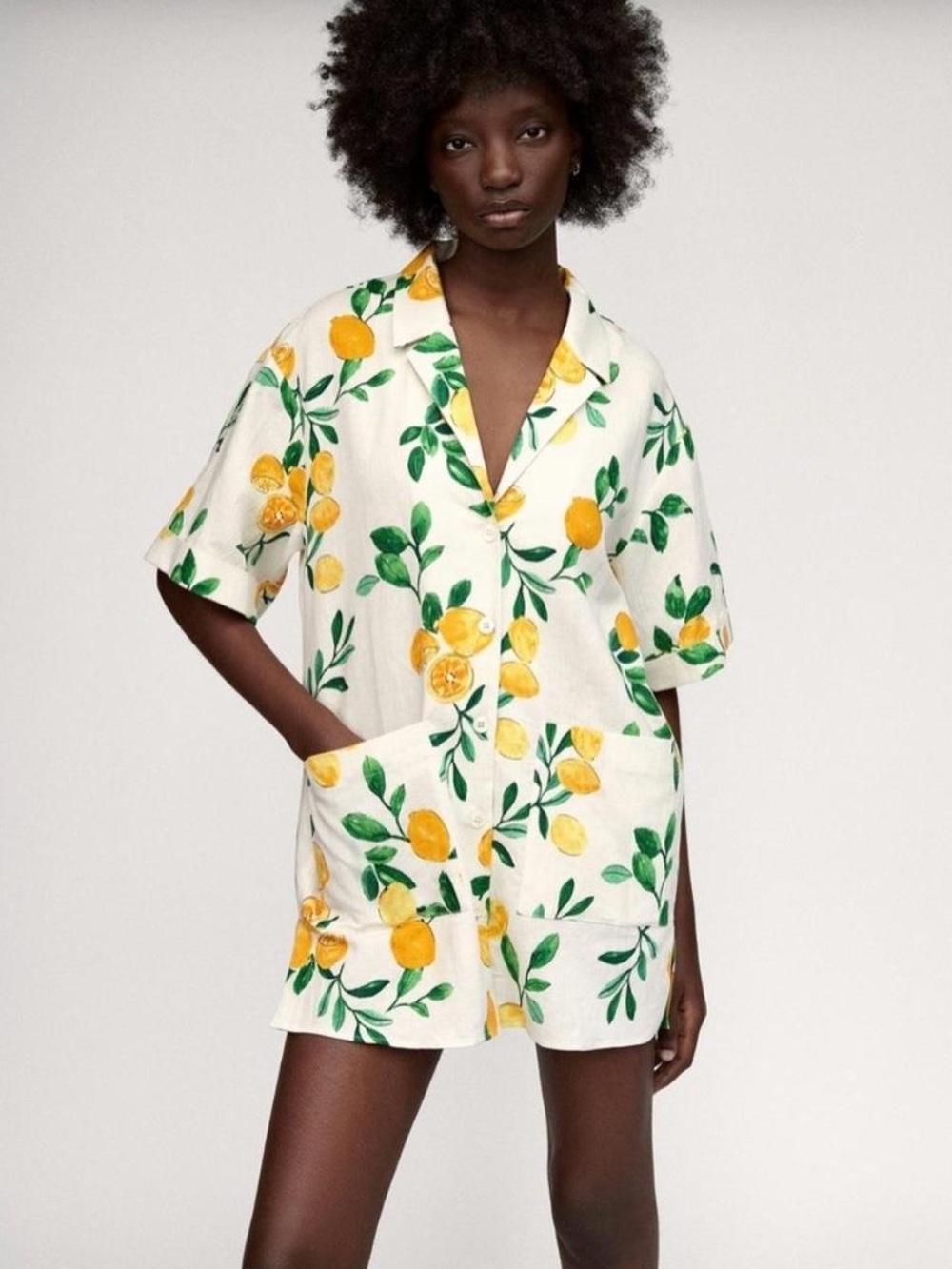 Zara Women’s Oversized Lemon-Print Shirt Dress - Size XXL